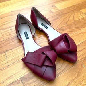 Nine West Shoreside D'orsay Flats Sz 9.5 Red Leather Bow Dark Academia Feminine